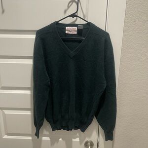 Vintage Heather & tweed 100% 2-ply cashmere v neck men sweater Sz L